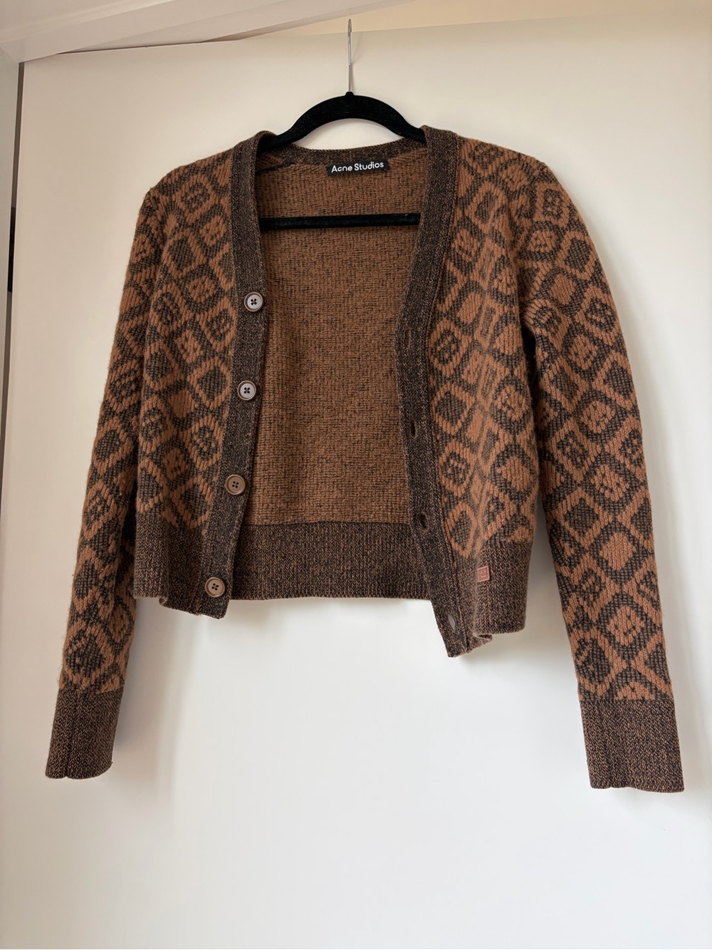 Acne Brown Two-Tone Geometric Wool Cardigan